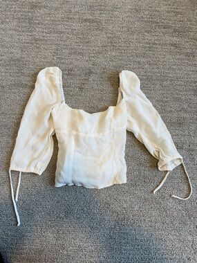 Reformation Cream Square Neck Puff Sleeve Blouse